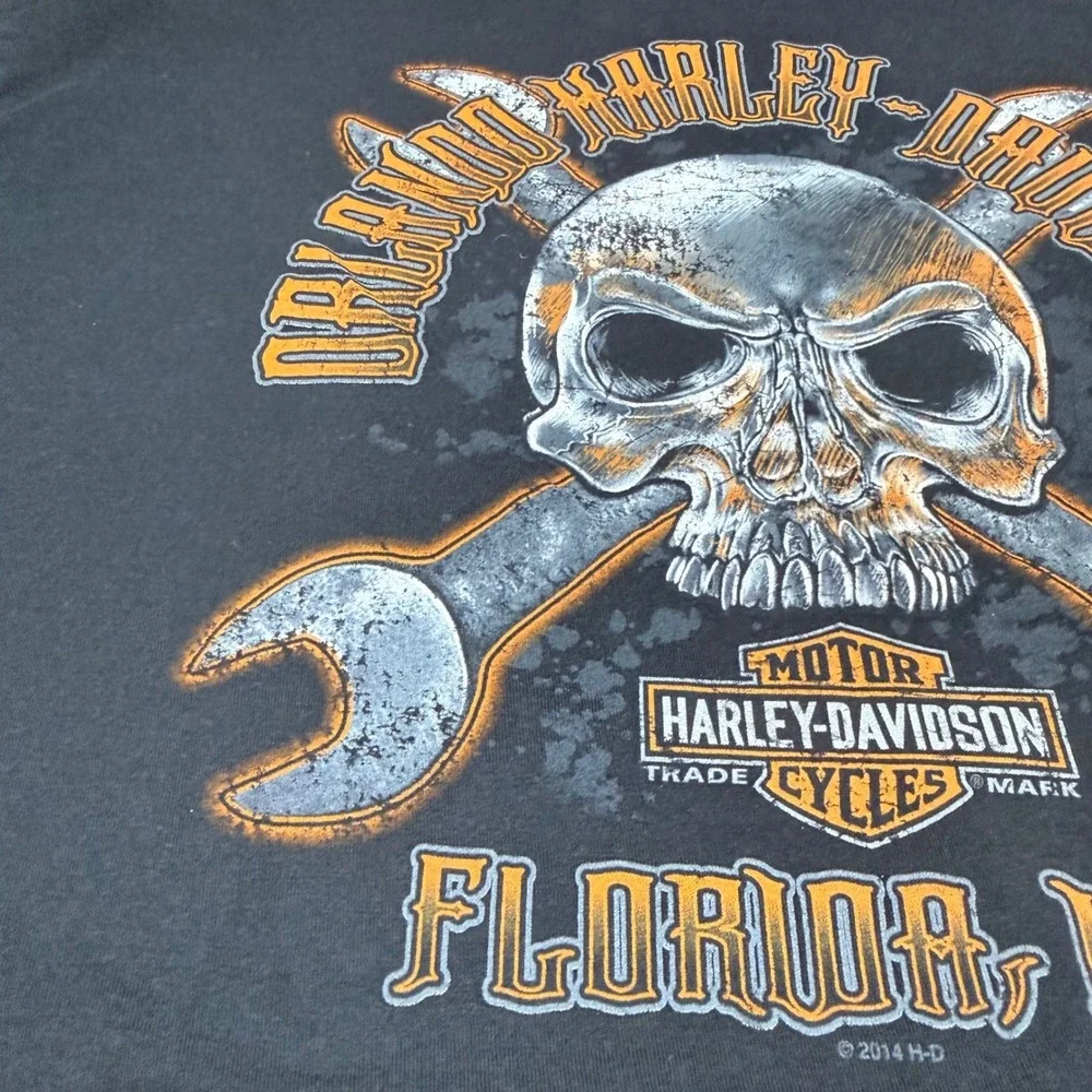 Harley-Davidson T-Shirt Mens 2XL Black Orlando Florida Skull Wrench Graphic 2014